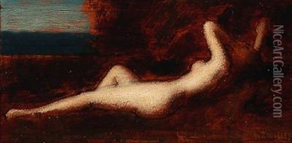 Nude Female In A Landscape Oil Painting - Marie Augustin Zwiller
