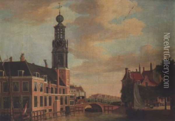 The Munt Tower And The Singel, Amsterdam Oil Painting - Jan Ekels the Younger