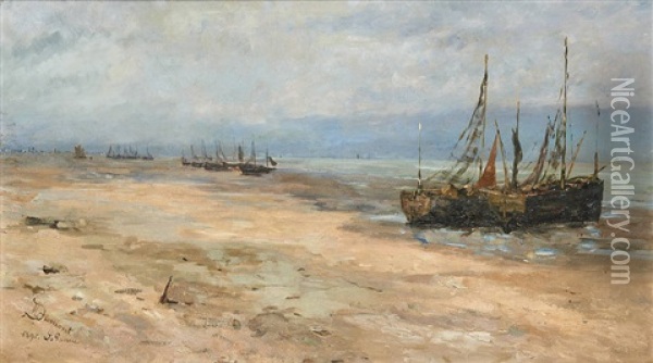 Barques Echouees Sur La Plage De La Panne Oil Painting - Marguerite Dumont