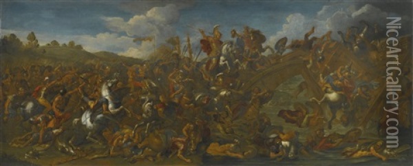 The Battle Of Milvian Bridge; Alexander And Porus Oil Painting - Charles Le Brun