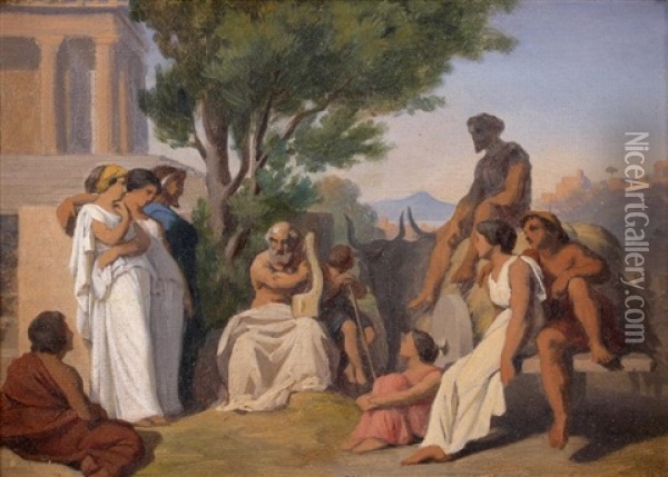 Homere (preparatory Study) Oil Painting - Jean-Baptiste Auguste Leloir
