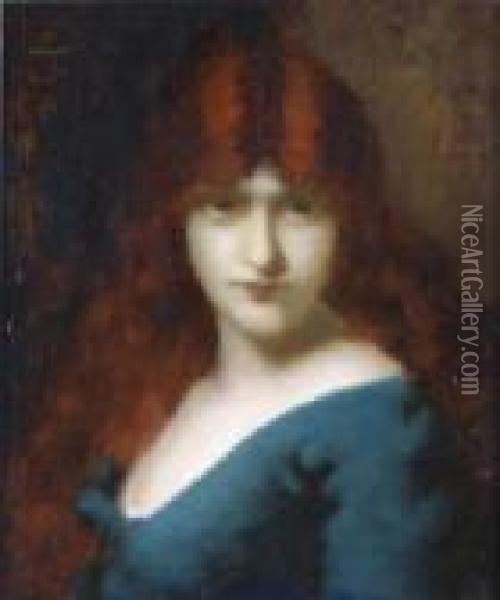 Portrait De Jeune Fille Rousse Oil Painting - Jean-Jacques Henner