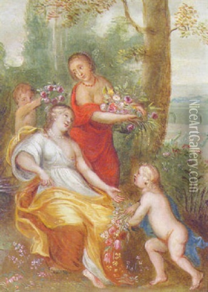Flora With Her Attendants Oil Painting - Jan Van Balen