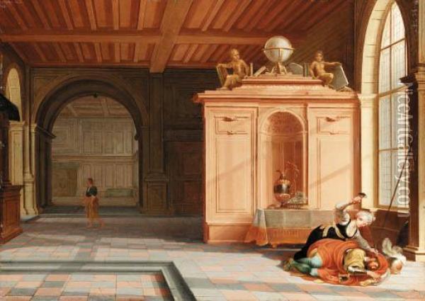 The Interior Of A Palace With Jael And Sisera Oil Painting - Hendrick van, the Younger Steenwyck