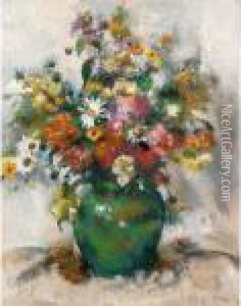 Fleurs Dans Un Vase Vert Oil Painting - Paul-Elie Gernez