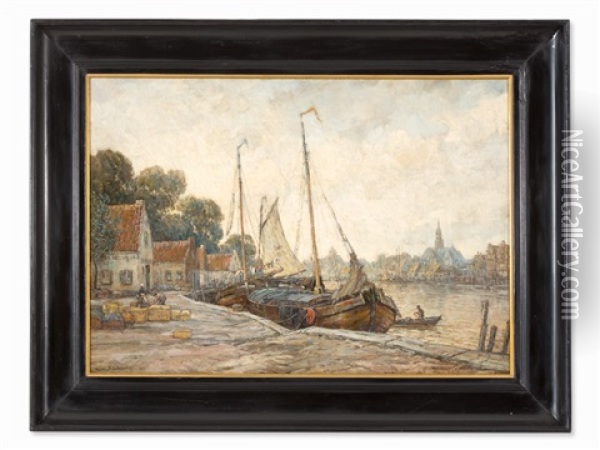 Flemish Harbor Oil Painting - Richard Fehdmer