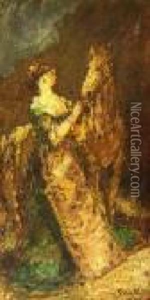 Femme Et Cheval Oil Painting - Adolphe Joseph Th. Monticelli
