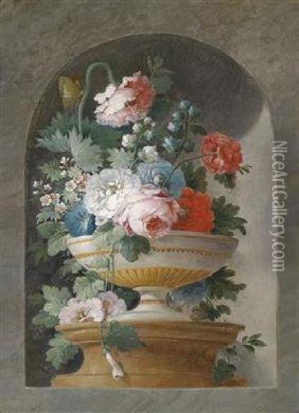 A Pair Of Still Lifes With Flowers Oil Painting - Cornelis van Spaendonck