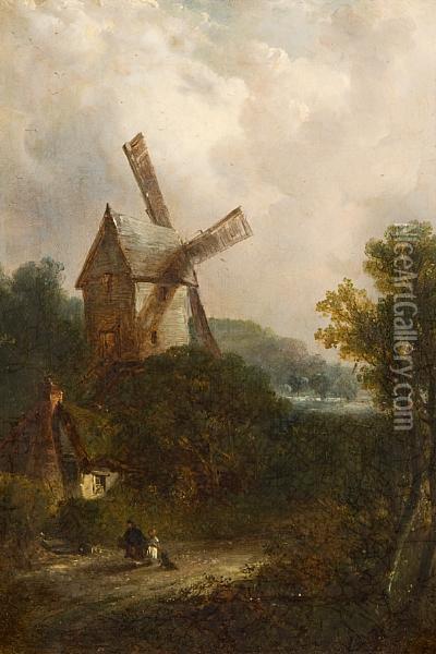 Figures Before A Windmill Oil Painting - Edward Robert Smythe