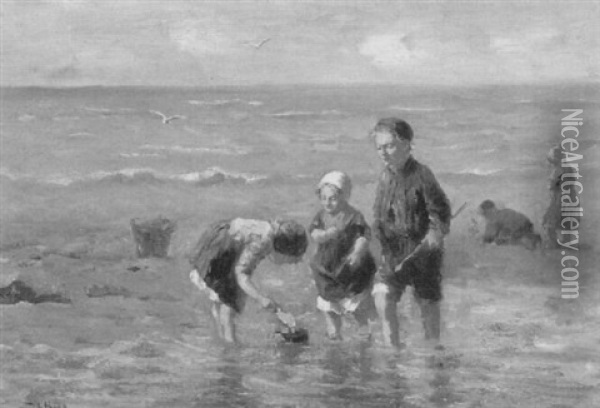 Children At The Seashore Oil Painting - Bernard de Hoog
