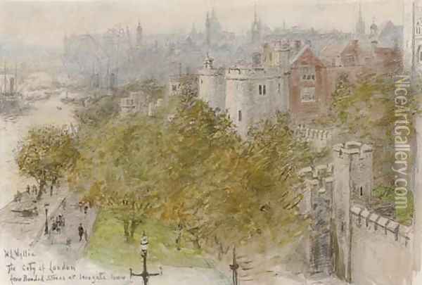 The City of London from the bonded stores at Irongate Tower Oil Painting - William Lionel Wyllie
