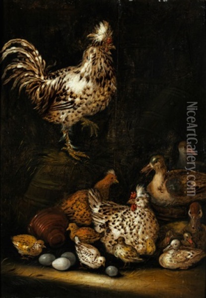 Huhnerfamilie Mit Kuken Und Enten Oil Painting - Petrus Schotanus