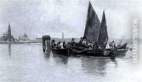 Fischerboote In Der Lagune Vor Venedig Oil Painting - Gustav Schoenleber