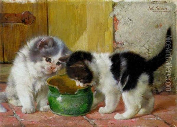 Zwei Katzchen Am Milchtopf Oil Painting - Julius Adam the Younger