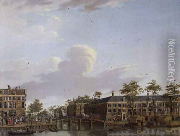 The Alms Houses on River Amstel, Amsterdam Oil Painting - Jan ten Compe
