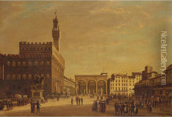 Piazza Della Signoria, Florence Oil Painting - Giuseppe Gherardi