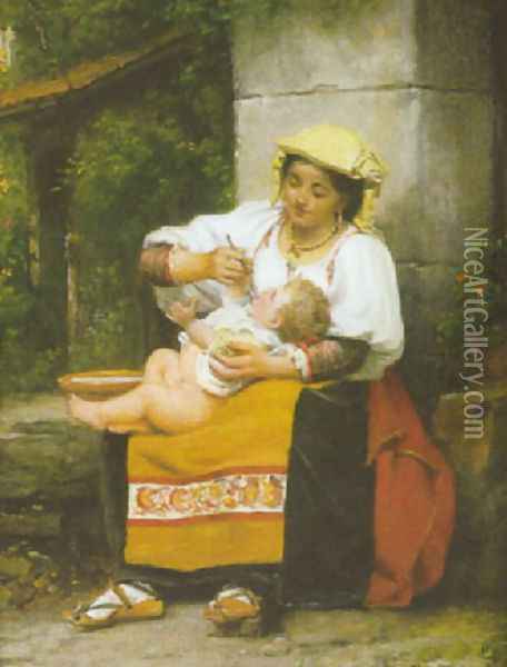 Italienne donnant la soupe a son enfant 1873 Oil Painting - Celestin-Joseph Blanc