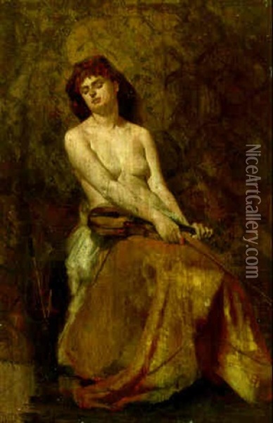 A Musician Oil Painting - Thomas Wilmer Dewing
