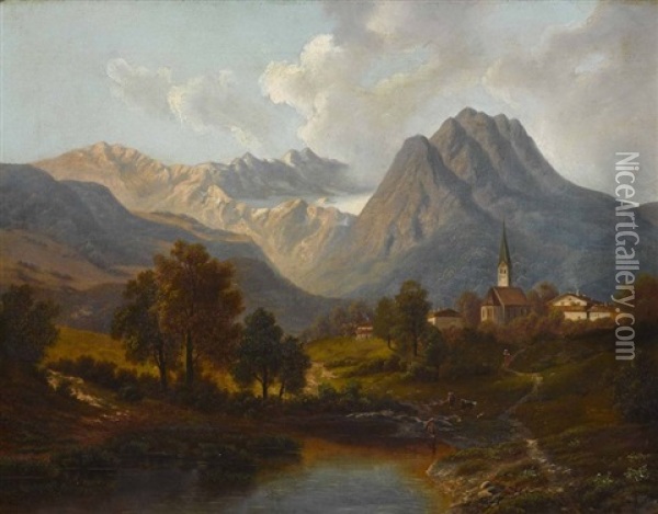 Blick Auf Garmisch Oil Painting - Georg Eduard Otto Saal