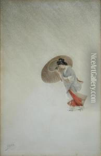 Study Of Abijin In The Snow Oil Painting - Kokyo Taniguchi