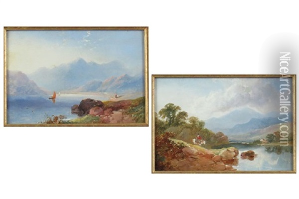 Two English Lake Scenes Oil Painting - Joseph Horlor