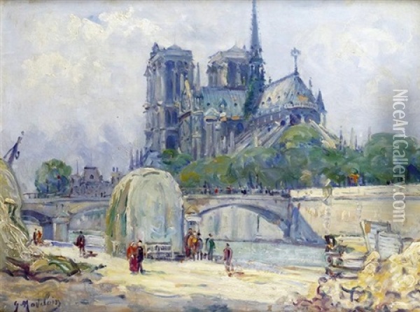 Paris, Les Quais Et Notre-dame, Vue Du Chevet Oil Painting - Gustave Madelain