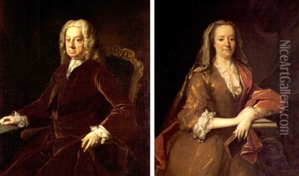 Portrait Of Sir Roger Hudson (+ Portrait Of His Wife, Emma Susanna Vansittart, Lady Hudson; Pair) Oil Painting - Allan Ramsay