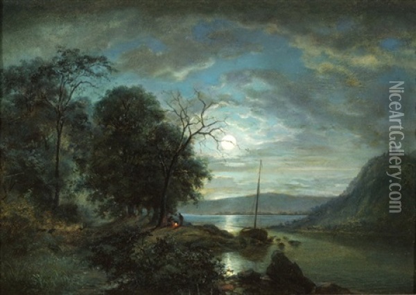 Moonlight Encampment Oil Painting - Edward L. Custer
