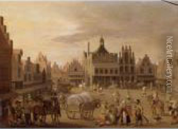 View Of A Square In Amersfoort With Figures Oil Painting - Joost Cornelisz. Droochsloot