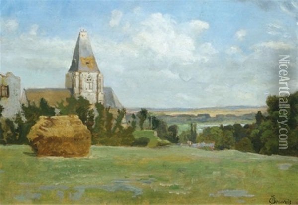 Sommerliche Landschaft Mit Kirche, Sommerlicher Garten An Einem Gehoft (pair) Oil Painting - Charles Joseph Beauverie