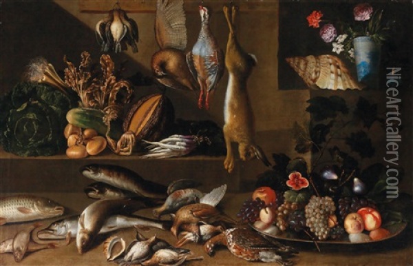 Still Life With Fish Oil Painting - Francisco (El Mozzo) Herrera the Younger