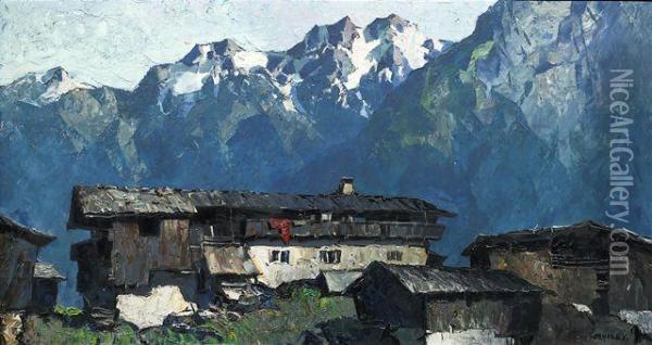 Bergbauernhof Im Hochgebirge Oil Painting - Oskar Mulley