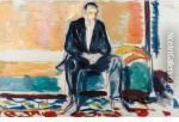 Self-portrait With Spanish Flu Oil Painting - Edvard Munch