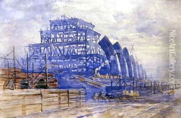 The Construction of the Train Shed, St. Pancras Station Oil Painting - Frederick Barnard