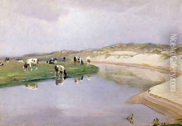 Cows Grazing at Liver As North Jutland Oil Painting - Niels Pedersen Mols