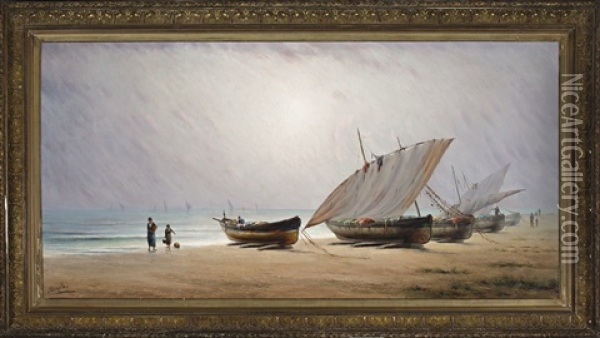Barcas Oil Painting - Modesto Urgell y Inglada