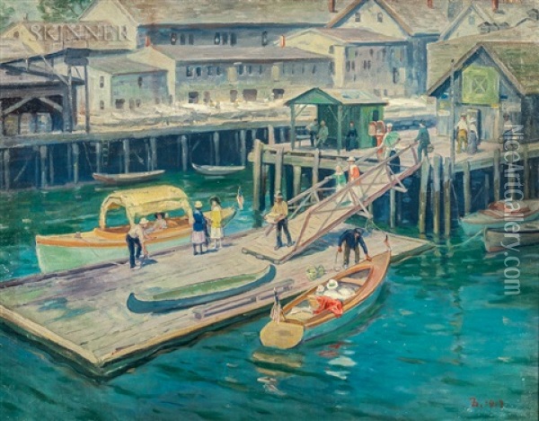 The Wharf At Gloucester Harbor Oil Painting - Frank Duveneck