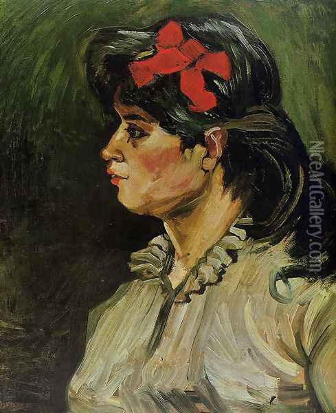 Portrait Of A Woman With Red Ribbon Oil Painting - Vincent Van Gogh