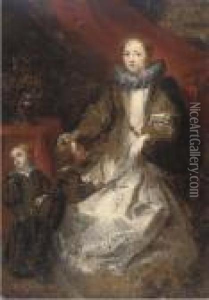 Portrait Of La Marchesa Caterina Durazzo And Her Two Sons Oil Painting - Sir Anthony Van Dyck