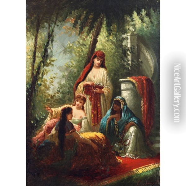 Beautes Orientales Dans Un Jardin Oil Painting - Antoine-Victor-Edmond Joinville
