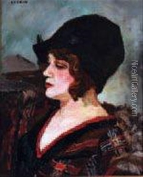 Portrait De Femme Au Chapeau Cloche Oil Painting - Marcel Francois Leprin