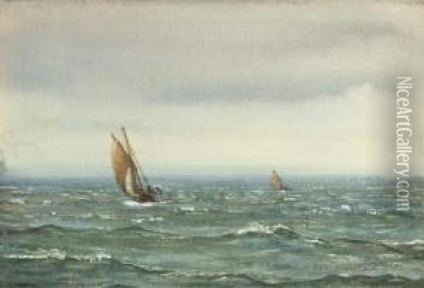 Fishing Boats In An Offshore Breeze Oil Painting - Patrick Downie