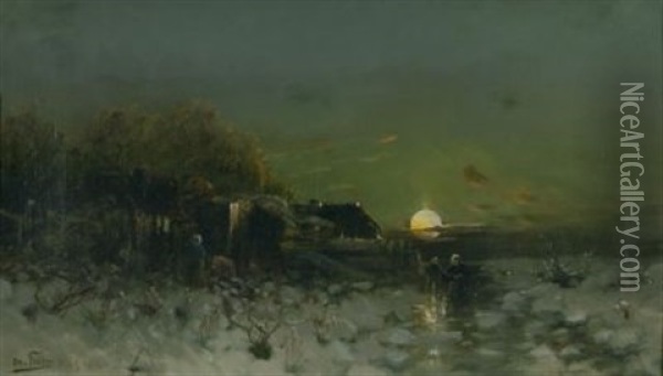 Winterlandschaft Im Mondschein Oil Painting - Otto Fedder