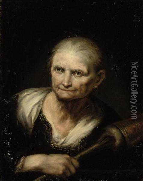 An Old Woman Spinning Cotton Oil Painting - Giuseppe Nogari
