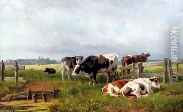 Cattle in the meadow Oil Painting - Hendrik Savrij