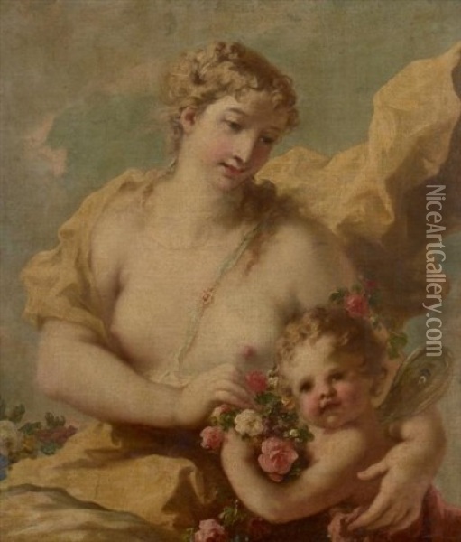 Flore Et Zephyr Oil Painting - Giovanni Antonio Pellegrini