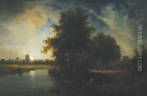 Moonlight River Landscape Oil Painting - Edward Williams