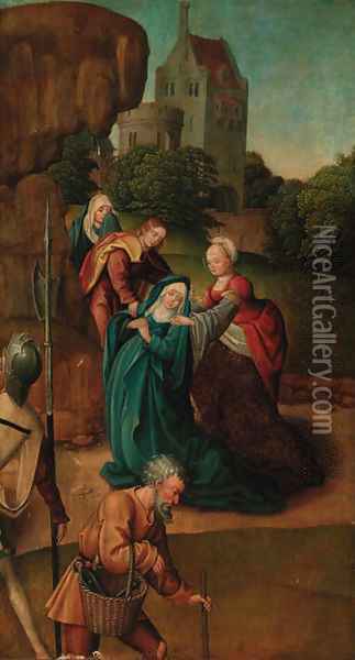 The Madonna swooning at the foot of the Cross with the three Marees Oil Painting - Jan Provost