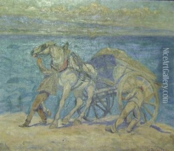 Attelage En Bord De Lac Oil Painting - Lorand (Roland) Zubriczky