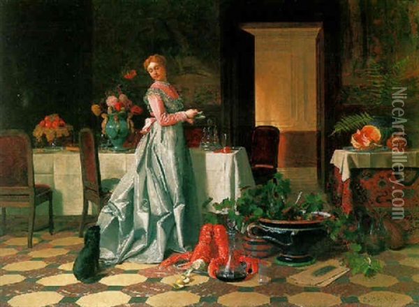 Preparing The Banquet Oil Painting - David Emile Joseph de Noter